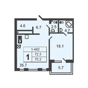 1-комнатная, 75.2 м² — ЖК ЖК Дудергоф Клаб