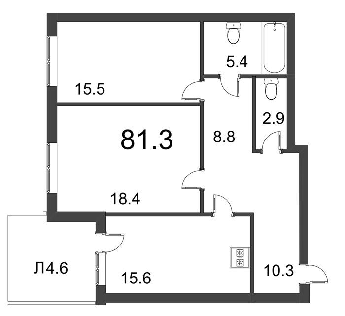 2-комнатная, 81.3 м² — ЖК ЖК Дудергоф Клаб