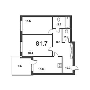 2-комнатная, 82.1 м² — ЖК ЖК Дудергоф Клаб