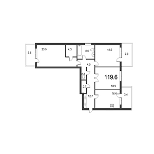 3-комнатная, 118.3 м² — ЖК ЖК Дудергоф Клаб