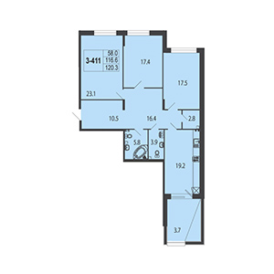 3-комнатная, 119.2 м² — ЖК ЖК Дудергоф Клаб