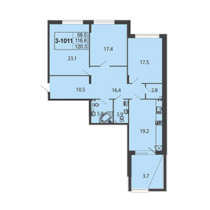 3-комнатная, 119.2 м² — ЖК ЖК Дудергоф Клаб