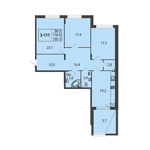 3-комнатная, 119.4 м² — ЖК ЖК Дудергоф Клаб