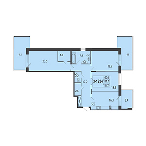 3-комнатная, 121.4 м² — ЖК ЖК Дудергоф Клаб