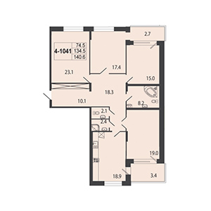 4-комнатная, 139.7 м² — ЖК ЖК Дудергоф Клаб
