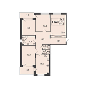 4-комнатная, 140.2 м² — ЖК ЖК Дудергоф Клаб