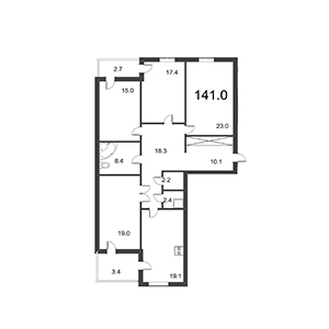 4-комнатная, 140.7 м² — ЖК ЖК Дудергоф Клаб