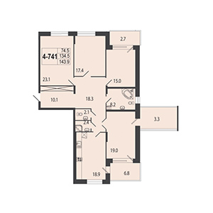 4-комнатная, 143.2 м² — ЖК ЖК Дудергоф Клаб