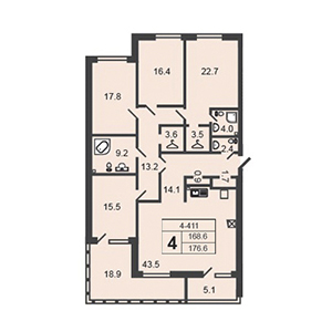 4-комнатная, 177.4 м² — ЖК ЖК Дудергоф Клаб