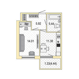 1-комнатная, 38 м² — ЖК ЖК ЭкоСити