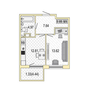 1-комнатная, 40 м² — ЖК ЖК Жемчужная гавань