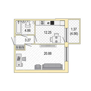 1-комнатная, 42 м² — ЖК ЖК Горки Парк