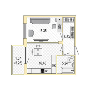 1-комнатная, 45 м² — ЖК ЖК Жемчужная гавань