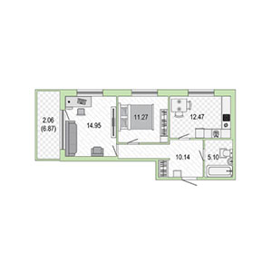 2-комнатная, 55 м² — ЖК ЖК ЗемлЯнино