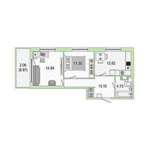 2-комнатная, 56 м² — ЖК ЖК Жемчужная гавань