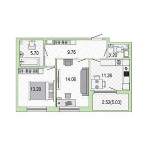 2-комнатная, 58 м² — ЖК ЖК Жемчужный Каскад