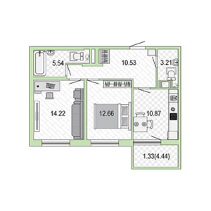 2-комнатная, 58 м² — ЖК ЖК Жемчужная гавань