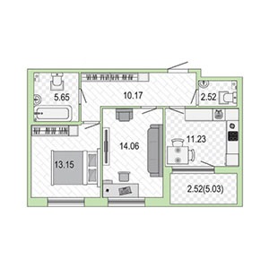 2-комнатная, 59 м² — ЖК ЖК Жемчужная гавань