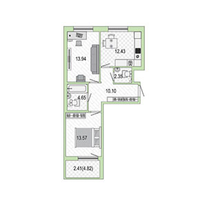 2-комнатная, 59 м² — ЖК ЖК Жемчужная гавань