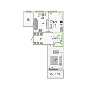 2-комнатная, 59 м² — ЖК ЖК Жемчужная гавань