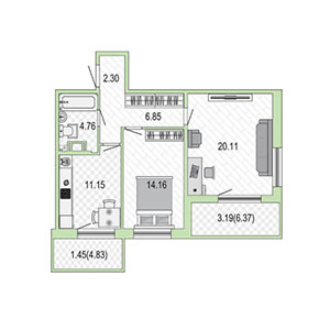 2-комнатная, 63 м² — ЖК ЖК ЗемлЯнино