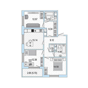 3-комнатная, 82 м² — ЖК ЖК Жемчужный Каскад