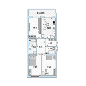 3-комнатная, 85 м² — ЖК ЖК Жемчужная гавань