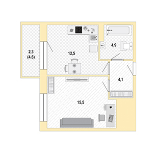 1-комнатная, 39 м² — ЖК ЖК ЭкоСити