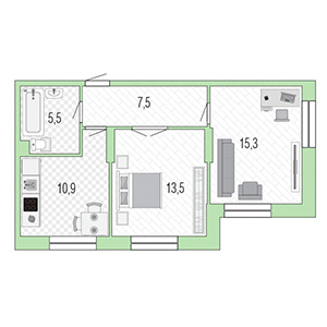 2-комнатная, 52 м² — ЖК ЖК Ультра Сити