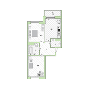 2-комнатная, 62 м² — ЖК ЖК Жемчужный Каскад