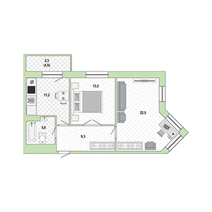 2-комнатная, 63 м² — ЖК ЖК Жемчужный Каскад