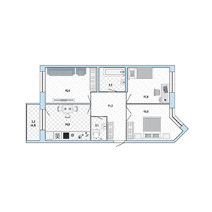 3-комнатная, 83 м² — ЖК ЖК Жемчужный Каскад