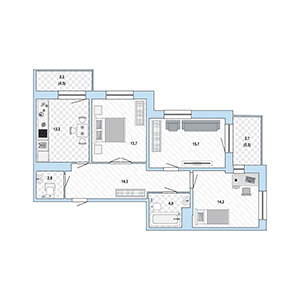 3-комнатная, 83 м² — ЖК ЖК Жемчужный Каскад