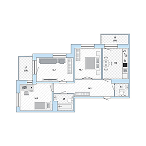 3-комнатная, 84 м² — ЖК ЖК Жемчужный Каскад