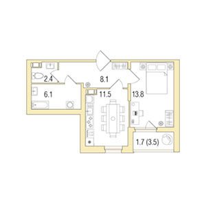 1-комнатная, 43 м² — ЖК ЖК Новый лиговский