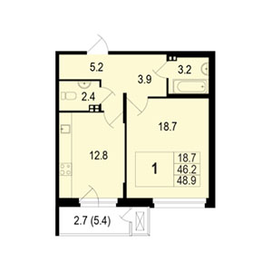 1-комнатная, 48 м² — ЖК ЖК Жемчужная гавань