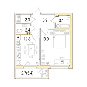 1-комнатная, 49 м² — ЖК ЖК Жемчужная гавань