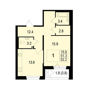1-комнатная, 53 м² — ЖК ЖК Жемчужный берег