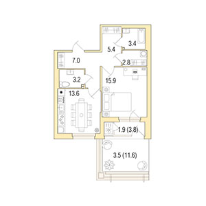 1-комнатная, 56 м² — ЖК ЖК Жемчужный берег