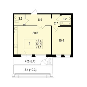 1-комнатная, 71 м² — ЖК ЖК Жемчужный берег