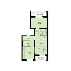 2-комнатная, 70 м² — ЖК ЖК Жемчужный берег