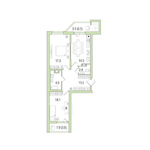 2-комнатная, 71 м² — ЖК ЖК Жемчужный берег