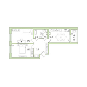 2-комнатная, 72 м² — ЖК ЖК Жемчужный берег