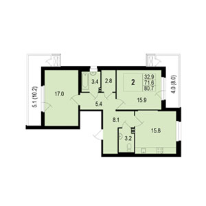 2-комнатная, 80 м² — ЖК ЖК Жемчужный берег