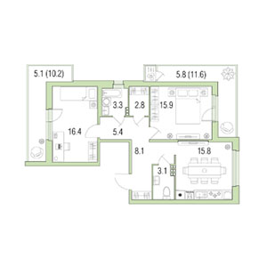 2-комнатная, 81 м² — ЖК ЖК Жемчужный берег