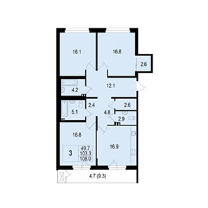 3-комнатная, 108 м² — ЖК ЖК Жемчужный берег