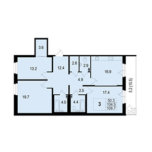 3-комнатная, 110 м² — ЖК ЖК Жемчужный берег