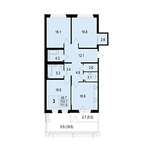 3-комнатная, 111 м² — ЖК ЖК Жемчужный берег