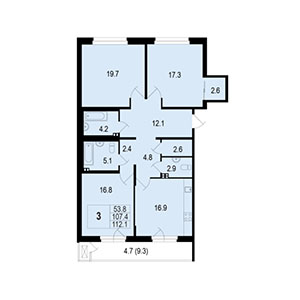 3-комнатная, 112 м² — ЖК ЖК Жемчужный берег