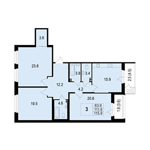 3-комнатная, 116 м² — ЖК ЖК Жемчужный берег